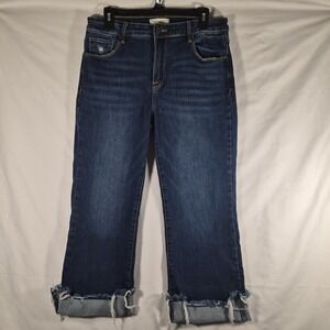 Risen Jeans Women's 13/31 Cropped Wide Leg Jeans Dark Wash Frayed Hem